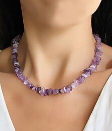 economico -collana di cristallo di ametista per donna pietra naturale, perline di chip grezze, stile boho chic perfetto per l'uso quotidiano, gioielli spirituali e curativi