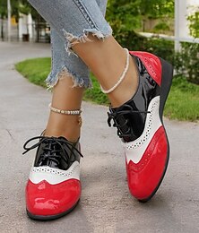 abordables -Zapatos oxford negros de charol con cordones, detalles brogue y tacón de cuña bajo para el trabajo y eventos formales