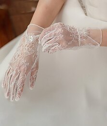 abordables -Dentelle Longueur Poignet Gant Dentelle Avec Perle fausse / Appliques Gants de Mariage / Fête