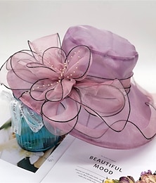 economico -Cappelli cappello da sole in organza festa di vacanza tè corsa dei cavalli cocktail elegante vintage carino con piuma copricapo floreale