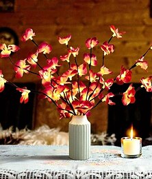 abordables -1 veilleuse LED décorative en forme d'orchidée papillon violette avec 20 perles lumineuses émettant des branches pour décoration d'intérieur, festival, mariage, maison, boîte à piles AA
