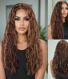 economico -Parrucca Sintetica Riccio Sciolto Molto ondulata Taglio Scalato Riga Profonda Fatto a macchina Parrucca 28 pollici A1 Capelli Sintetici Per donna Elastico Classico Capelli Evidenziati / Balayage