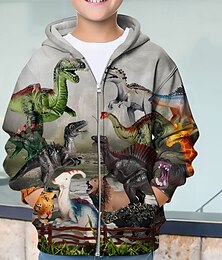 economico -Ragazzi 3D Dinosauro Felpa con Cappuccio Cappotto Abbigliamento Esterno Manica Lunga Primavera Autunno Adorabile Canotta sportiva Bambini 4-12 Anni Con cerniera Streetwear Quotidiano Vestibilit
