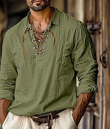 abordables -Retro Antiguo Medieval Renacimiento Camisas Pirata Vikingo Color sólido Hombre Pirata Víspera de Todos los Santos Carnaval Vacaciones Casual Diario LARP Adulto Camisas Primavera verano