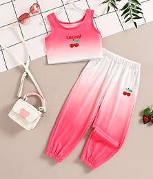 billiga -2 delar Småbarn Flickor Tecknat Crewneck Klädesset Uppsättning Ärmlös Mode Skola 4-7 år Sommar Rubinrött