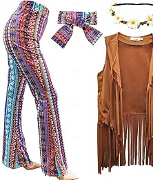 levne -Retro 60. léta 70. léta Cosplay kostým Úbory Hippie Maškarní kostým Dámské Karneval Plesová maškaráda Výkon Párty Pride Parade Dospělé Vesta Kalhoty Čelenka