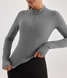 voordelige -Dames Hardloopshirt Vetoketju Lange mouw T-shirt Casual Sportkleding Ademend Sneldrogend Sportschooltraining Hardlopen Wandelen Sportkleding Sportkleding Effen Zwart Abrikoos Koffie