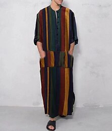 economico -Per uomo Abbigliamento da Casa Camicia da Notte A righe Elegante Comfort Vestaglie a kimono Casa Quotidiano Poliestere Traspirante Collo alla coreana Manica Corta Estate Rosso Arancione