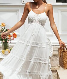 abordables -Femmes Robe Midi Robe Blanche Robe Nuisette Mode Moderne Anniversaire Remise des Diplômes Sortir Coupe régulière Uni Sans manches Bretelles spaghetti Blanche Été