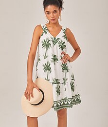 abordables -Vestido mini de tirantes holgado con estampado de resort
