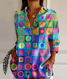 economico -Camicia da donna a maniche lunghe bottone giù blusa floreale grafica casual colletto regolare top da lavoro quotidiano bottoni stampa giallo blu marrone rosa primavera autunno inverno