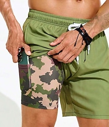 preiswerte -Herren Tarnung Gefütterte Shorts 2 in 1 Badeshorts Badeshorts Mittlere Taille Hawaiianisch Urlaub Ferien Strandbekleidung Seitentaschen Mit Kompressionsfutter Elastischer Kordelzug in der Taille
