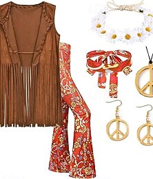 levne -Retro 60. léta 70. léta Cosplay kostým Úbory Sada příslušenství Hippie Maškarní kostým Dámské Karneval Plesová maškaráda Výkon Párty Pride Parade Dospělé Vesta Kalhoty Náušnice