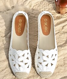 levne -dámské bílé krajkové espadrilky – prodyšné nazouvací mokasíny s květinovým designem pro letní, plážové a neformální výlety