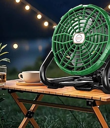 رخيصةأون -مروحة تخييم منزلية محمولة مقاس 6 بوصات مع دوران 360 درجة، وشاشة عرض للطاقة مع تنظيم سرعة لا نهائي، وإضاءة كاشفة يمكن تعليقها أو وضعها واقفة.