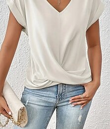 economico -Per donna Blusa Semplice Moderno Casual Manica Corta Scollo a V Top Regolari Quotidiano Uscire Arricciato Rosa cipria Nero Bianco Vino Estate