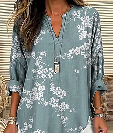 preiswerte -Damen Hemd Blumen Grafik Vintage Tropisch Hawaiianisch Langarm V Ausschnitt Normale Oberteile Täglich Ferien Strandbekleidung Druck Rosa Marineblau Blau Grün Khaki Sommer Frühling
