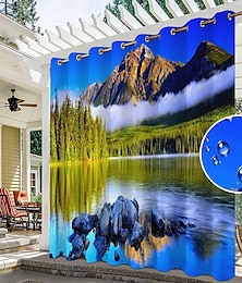 economico -Tenda da esterno a 2 pannelli per la privacy impermeabile, tende scorrevoli per tende da patio, occhiello per tende pergolato paesaggio 3d per gazebo, balcone, veranda, festa, hotel