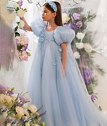 levne -Šaty pro květinovou družičku Dívčí Formální šaty Princeznovské šaty Večerní šaty Svatební Párty Princeznovské Sladký Velikonoce Karneval Nabírané šaty Nahoře nabírané Pevná barva Krátké rukávy