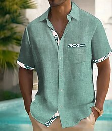economico -Per uomo A foglia Piante tropicali camicia di lino Camicia hawaiana Camicia con bottoni Manica corta Hawaiano Ricorrere Da mare Per eventi Abbigliamento mare Estate Primavera Collo ripiegabile