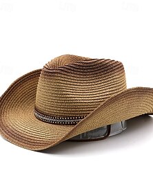 billiga -Herr Solhatt Cowboyhatt Fedora Trilby hatt Svart Rubinrött Halm rep Vintagestil Mode 1700-talet Dagligen Temafest Enfärgad / vanlig färg Solskyddskräm Cosplay