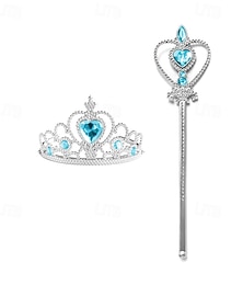 billige -2 deler Barn Jente Prinsesse klessett Scepter Krone Tiara Søt Fest Bursdag Hjerte Rosa Blå