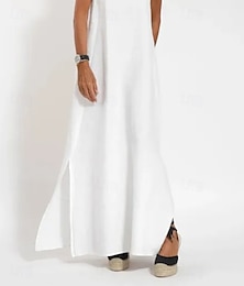 economico -Per donna Abito Lungo Maxi Abito Abiti in cotone e lino Abito in cotone e lino Abito Sottoveste Moda Essenziale Moderno Quotidiano Spiaggia Weekend Vestibilità regolare Semplice Senza Maniche