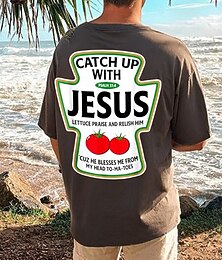 זול -חולצת טי לגברים עם משחק מילים נוצרי 'תפס אותנו עם ישו חסה להלל אותו ולהרגיש אותו' גרפי דתי מצחיק