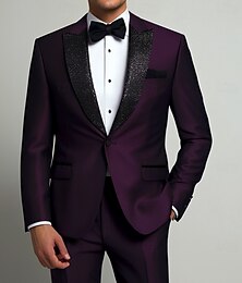 Недорогие -Мужской Бизнес Выпускной Костюмы для вечеринок Лацкан с острым углом Лиловый Мода Платья Однотонный Стандартная посадка Набор из 2 предметов Однобортный с 1 пуговицей