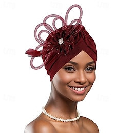 levne -Doplňky do vlasů Směs polyester / bavlna Se širší krempou Turbany Formální Kostel S Flitry Květiny Přílba Pokrývky Hlavy