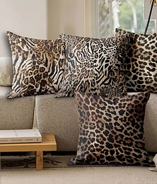 abordables -Couvre-oreiller décoratif imprimé léopard 4PC doux carré housse de coussin pour chambre salon canapé chaise