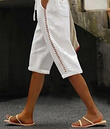 economico -Per donna Pantaloni in cotone e lino Pantaloni Eleganti Semi-lungo Streetwear Casual Lunghezza al ginocchio Naturale Blocco di colori Tasca Comodo Confortevole Streetwear Uscire Giallo ocra