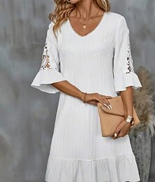 economico -Per donna Mini Abito Abito Bianco Abito in Pizzo Vestito Casual Abito Estivo Moda Classico Moderno Quotidiano Weekend Vestibilità regolare Semplice Mezza Manica Scollo a V Bianco Estate