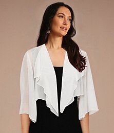 abordables -Femmes Hauts fluides Hauts en mousseline de soie Couleur Unie Élégant Manche 3/4 Asymétrique Hauts courts robe demoiselle d honneur Blanche Été Printemps Automne