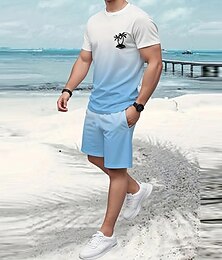 economico -Per uomo Palma Rampa gradiente 2 pezzi Set di magliette Set estivo Manica Corta Pantaloni corti Girocollo Casual Vacanza al Mare Sport Quotidiano Vacanza al Mare Stampa 3D Estate Bianco