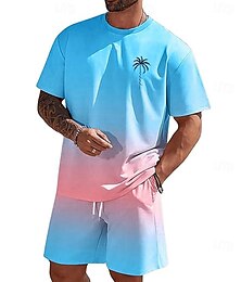 economico -Per uomo Ombre Palma 2 pezzi Set di magliette Top estivi Manica Corta Pantaloni corti Girocollo Vacanza al Mare Sport Quotidiano Uscire Stampa 3D Estate Bianco Blu Verde