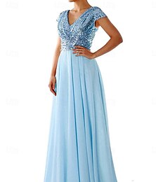 abordables -Robes Robe de Mère de Mariée  Elégant Soirée Décontractées Col de Chemise Longueur Sol Polyester Manche Courte avec Paillette 2025