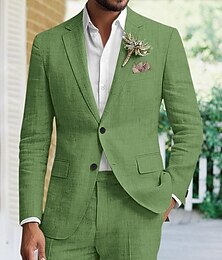 halpa -Miesten Häät Pellava puvut Taivaan sininen Vihreä Yhtenäinen Räätälöity istuvuus 2-osainen setti Yksirivinen kaksi nappia