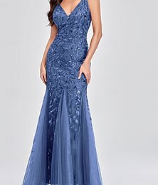 abordables -Vestido Madre de la Novia Elegante Fiesta Cuello en V Largo Poliéster Sin Mangas con Apliques