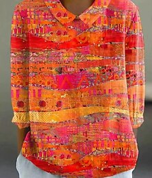 economico -Per donna Camicia Floreale Bohemien Quotidiano Elegante Manica Lunga Colletto a Camicia Top Regolari Quotidiano Bottoni Stampato Rosa Blu Arancione Verde Cachi Estate Primavera