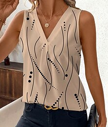 economico -Per donna Canotta a canotta Grafico A Pois A righe Elegante Casual Senza Maniche Scollo a V Top Regolari Quotidiano Stampato Cachi Estate