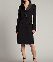 voordelige -Strak / kolom Moeder van de bruid jurk Bruiloft gast Kerk (83 Elegant Eenvoudig Luxueus V-hals Tot de knie Satijn Crêpe Lange mouw met Appliqués 2025