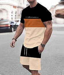 economico -Per uomo A righe 2 pezzi Set di magliette Top estivi Manica Corta Pantaloni corti Girocollo Canotta sportiva Casual All'aperto Vacanza Sport Stampa 3D Estate Nero Giallo Verde