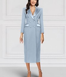 levne -Blazer smoking sloupcové žluté modré šaty matky nevěsty elegantní vintage límeček u kotníkové délky pružný materiál dlouhý rukáv s jednobarevnými