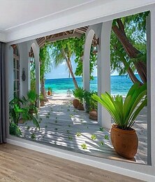 abordables -Tenture murale paysage vue sur l'océan grande tapisserie décor mural toile de fond photographie couverture rideau décoration maison chambre salon