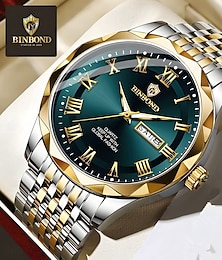 abordables -Reloj de Hombre de Lujo BINBOND Reloj de Cuarzo Impermeable Luminiscente Fecha Cronógrafo Reloj de Cuero para Hombre Relojes Deportivos para Hombre B6367