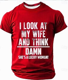 levne -Vtipné grafické tričko pro muže - 'Dívám se na svou ženu a myslím si že sakra je to šťastná žena!' sarkastické tričko pro manžela vztahu