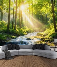 voordelige -zonneschijn bos landschap hangend wandtapijt wandkunst groot wandtapijt muurschildering decor foto achtergrond deken gordijn huis slaapkamer woonkamer decoratie