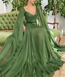 abordables -Robe de soirée A-Line Élégante Robe Fête de Mariage Traîne Courte Sans Manches V Col Épouse Invité Chiffon avec Fronces 2025