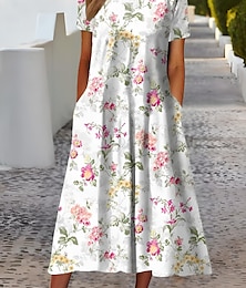 economico -Per donna Abito Midi Vestito T-Shirt Abito a Tubino Abito Estivo Formale Vacanza Quotidiano Vestibilità regolare Floreale Manica Corta Girocollo Bianco Verde chiaro Rosa Blu Estate Primavera